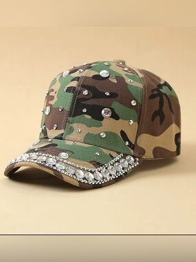 Camouflage Rhinestone Baseball Cap - Green